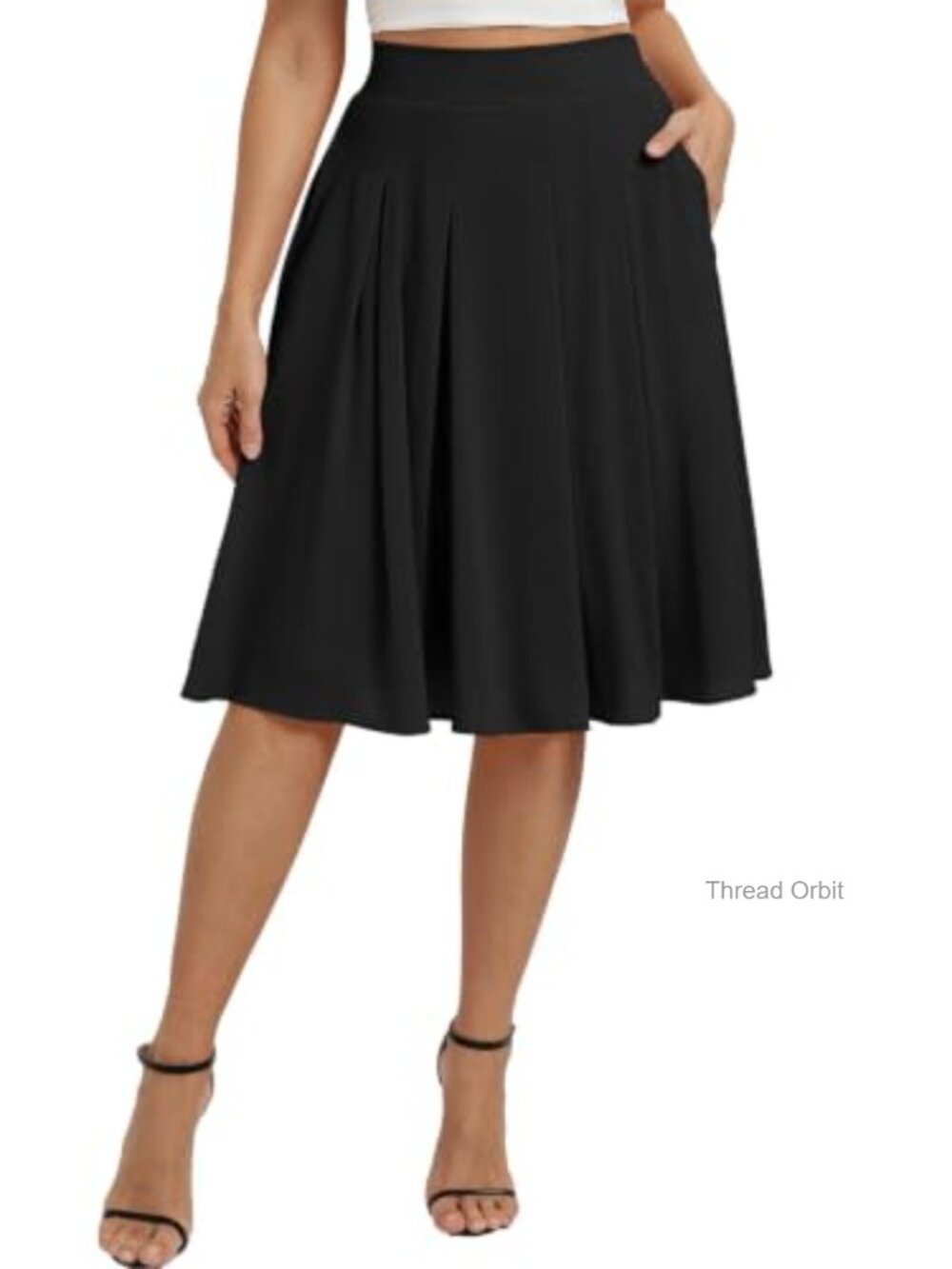 Women Pleated A Line Skirt Below Knee Chiffon Lined Work